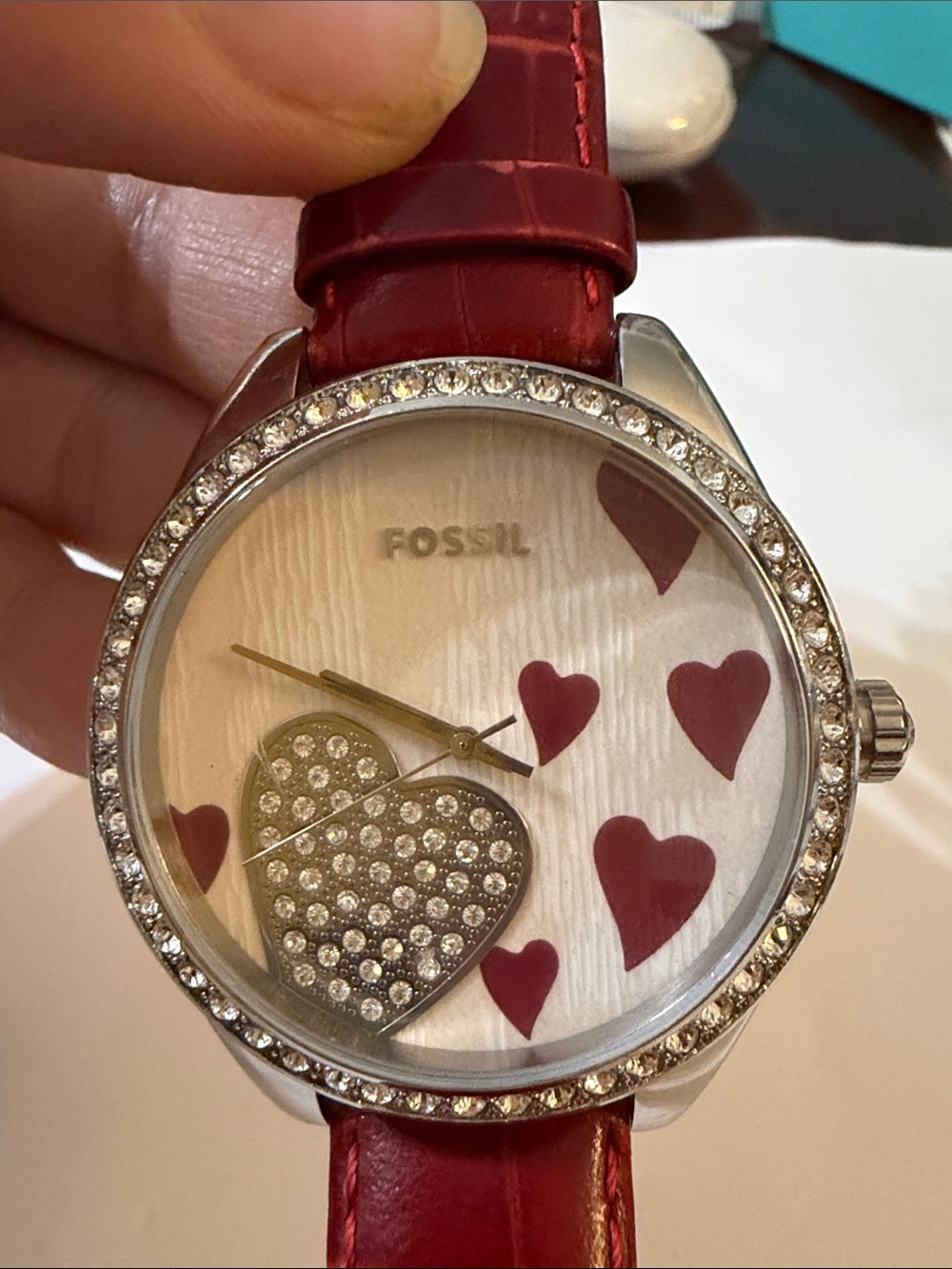 Fossil Women's Red Heart Crystal Accent Watch